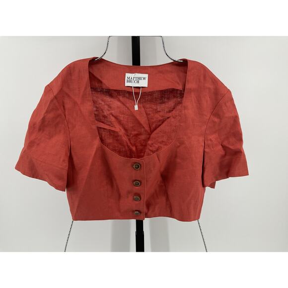 Matthew Bruch 'Apron' Brown Linen Crop Top Size 2 - Picture 2 of 5